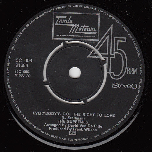 The Supremes : Everybody's Got The Right To Love  (7", Single)