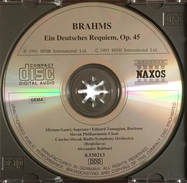 Johannes Brahms - Miriam Gauci • Eduard Tumageanian • Slovak Radio Symphony Orchestra • Alexander Rahbari : A German Requiem, Op. 45 (CD, Album)