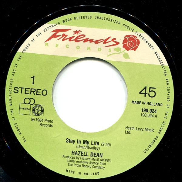 Hazell Dean : Stay In My Life (7", Single)