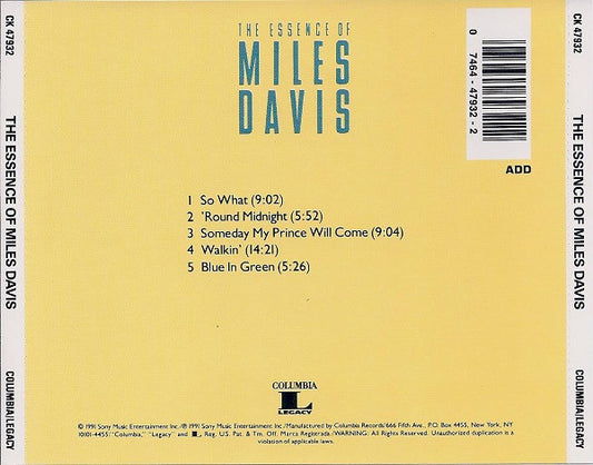 Miles Davis : The Essence Of Miles Davis (CD, Comp)