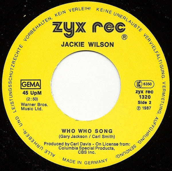 Jackie Wilson : Higher And Higher / Who Who Song (7")