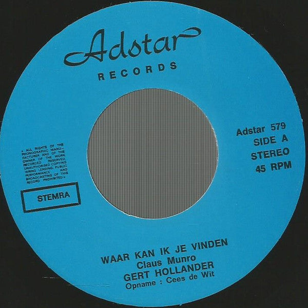 Gert Hollander : Waar Kan Ik Je Vinden (7", Single)