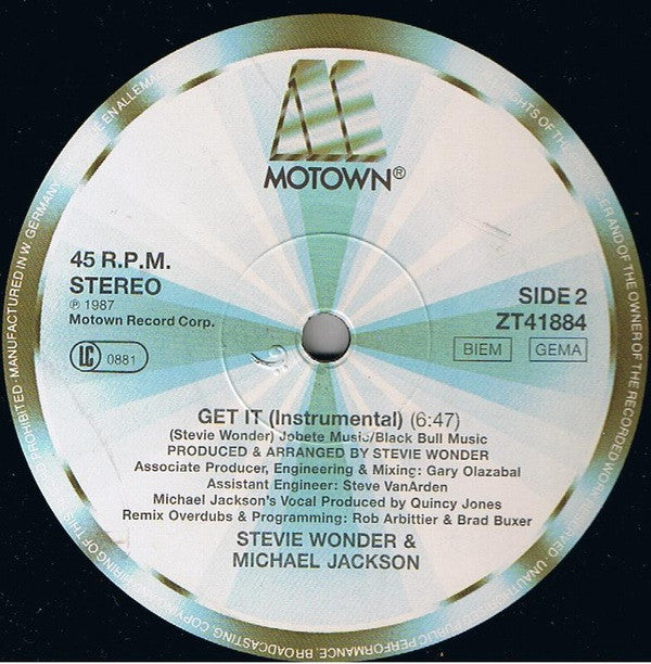 Stevie Wonder And Michael Jackson : Get It (12", Maxi)