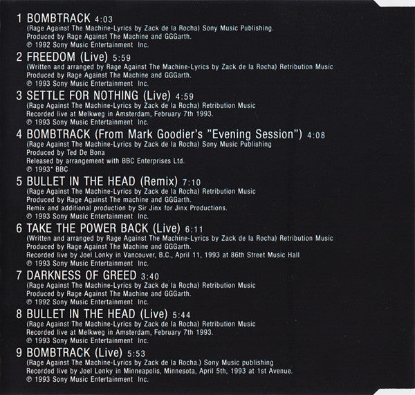 Rage Against The Machine : Bombtrack (CD, Maxi, S/Edition, Spe)