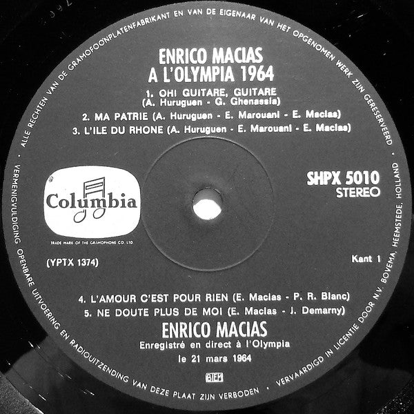Enrico Macias : Enrico Macias A L'Olympia 1964 (LP, Album)