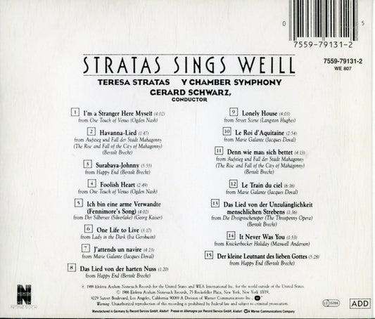 Teresa Stratas Sings Kurt Weill - Y Chamber Symphony, Gerard Schwarz : Stratas Sings Weill (CD, Album)