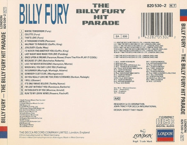 Billy Fury : The Billy Fury Hit Parade (CD, Comp, Mono)