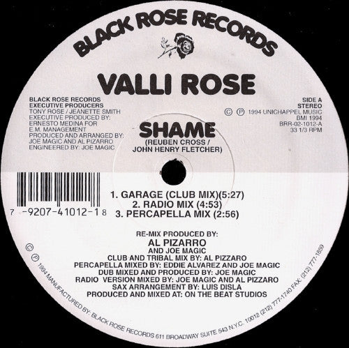 Valli Rose : Shame (12")