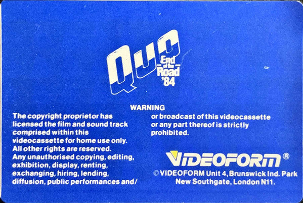 Status Quo : End Of The Road '84  (VHS, PAL)