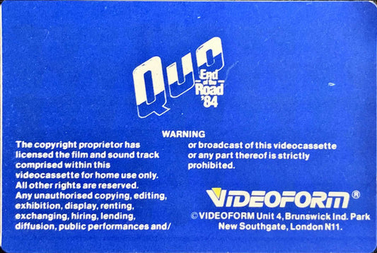 Status Quo : End Of The Road '84  (VHS, PAL)