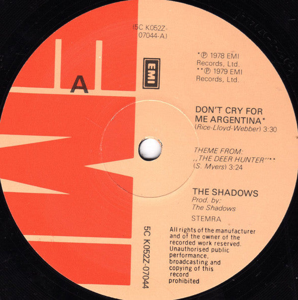 The Shadows : Don't Cry For Me Argentina / Theme From 'The Deer Hunter' (Double Groove) (12")