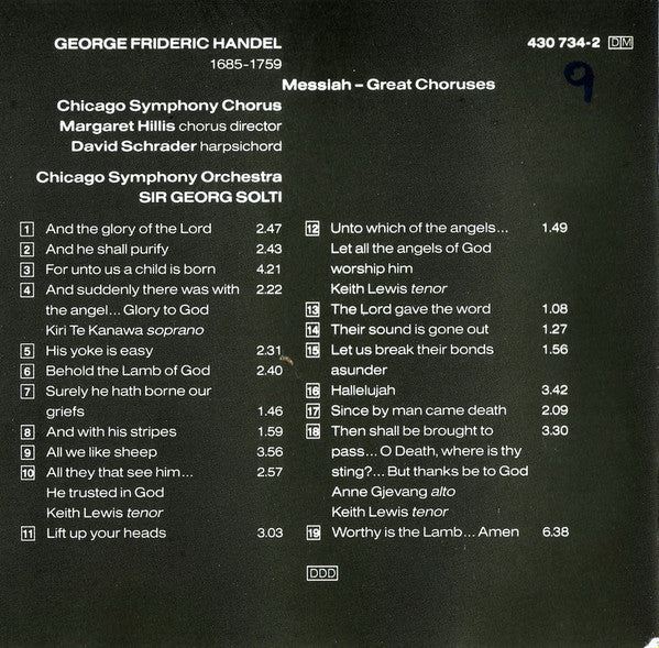 Georg Friedrich Händel, Chicago Symphony Orchestra & Chicago Symphony Chorus, Georg Solti : Messiah - Great Choruses (CD, Album)