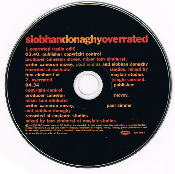 Siobhan Donaghy : Overrated (CD, Single, Promo)