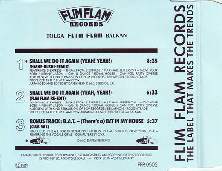 Tolga "Flim Flam" Balkan : Shall We Do It Again  (DMC Remix) (CD, Maxi, Ltd, Num)