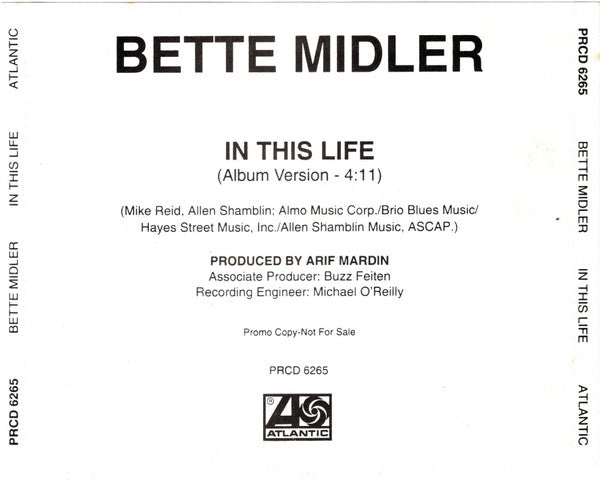 Bette Midler : In This Life (CD, Single, Promo)