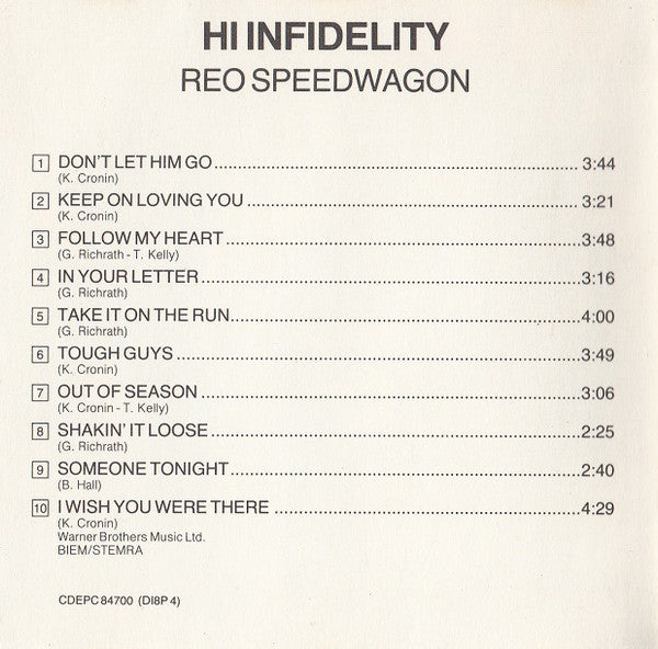 REO Speedwagon : Hi Infidelity (CD, Album, RE)