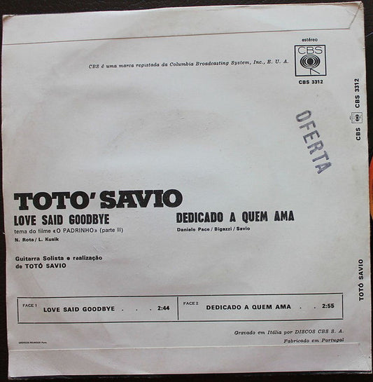 Toto Savio : Love Said Goodbye (Tema Do Filme "O Padrinho Parte II") (7", Single)