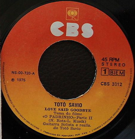 Toto Savio : Love Said Goodbye (Tema Do Filme "O Padrinho Parte II") (7", Single)