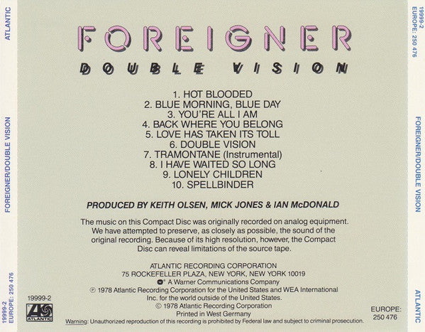 Foreigner : Double Vision (CD, Album, RE, Tar)