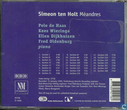 Simeon Ten Holt - Polo De Haas, Kees Wieringa, Ellen Dijkhuizen, Fred Oldenburg : Méandres 'Live In Vredenburg' (CD)