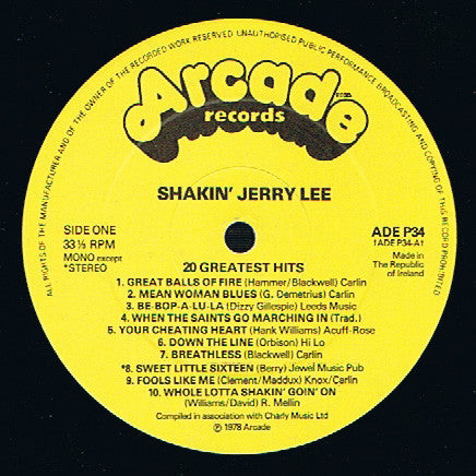 Jerry Lee Lewis : Shakin' Jerry Lee! Jerry Lee Lewis' 20 Greatest Hits (LP, Comp, Mono)