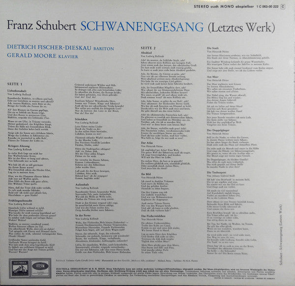 Franz Schubert, Dietrich Fischer-Dieskau, Gerald Moore : Schwanengesang (LP, Red)