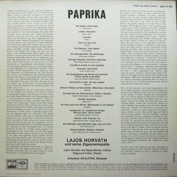Kathy Horváth Lajos És Népi Zenekara : Paprika (LP, Album)