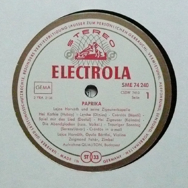 Kathy Horváth Lajos És Népi Zenekara : Paprika (LP, Album)