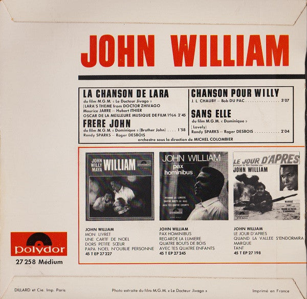 John William : La Chanson De Lara (7", EP, Mono, RE, 17t)