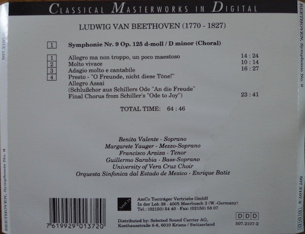 Ludwig van Beethoven, Orquesta Sinfonica Del Estado De Mexico, Enrique Batiz : Symphonie No. 9 (Chor - Choral) (CD, Album)