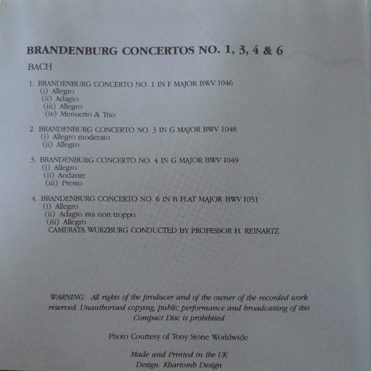 Johann Sebastian Bach : Brandenburg Concertos No. 1, 3, 4 & 6 (CD, Comp)