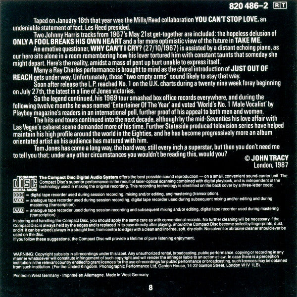 Tom Jones : Delilah (CD, Album, RE, RM)