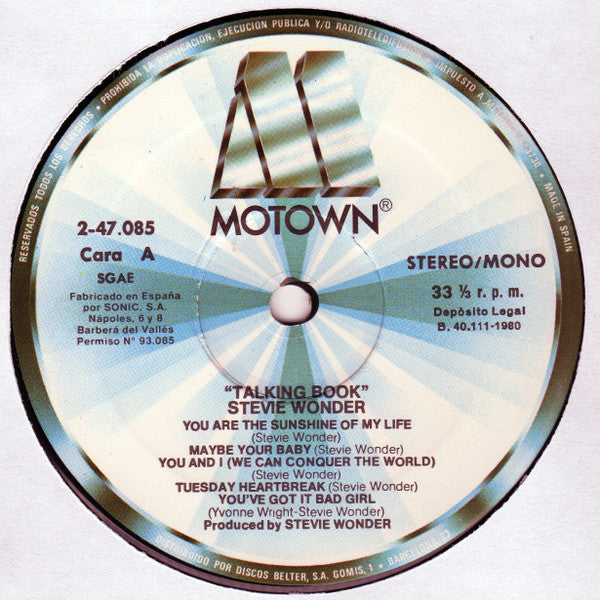 Stevie Wonder : Talking Book (LP, Album, RE)