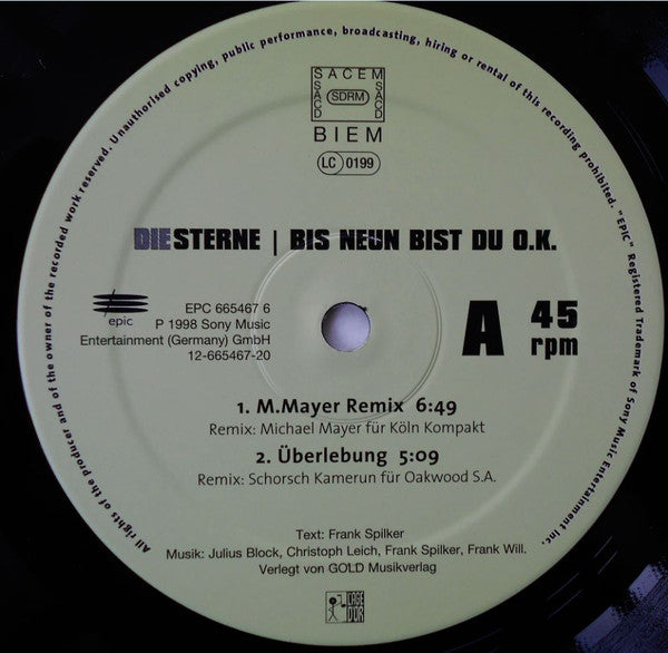 Die Sterne : Bis Neun Bist Du OK (12", EP)