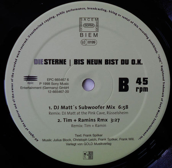 Die Sterne : Bis Neun Bist Du OK (12", EP)