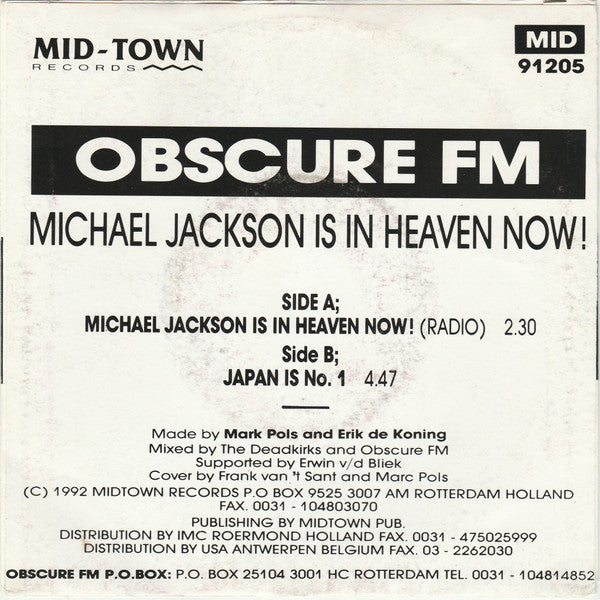 Obscure FM : Michael Jackson Is In Heaven Now! (7", Single)