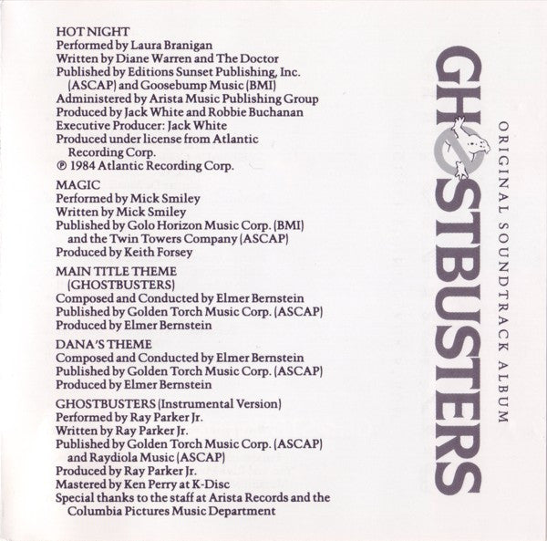 Various : Ghostbusters (Original Soundtrack Album) (CD, Album, RE)