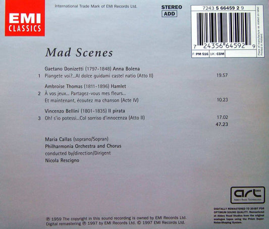 Maria Callas, Philharmonia Orchestra & Philharmonia Chorus, Nicola Rescigno : Mad Scenes (CD, Album, RE, RM)