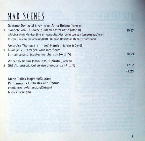 Maria Callas, Philharmonia Orchestra & Philharmonia Chorus, Nicola Rescigno : Mad Scenes (CD, Album, RE, RM)