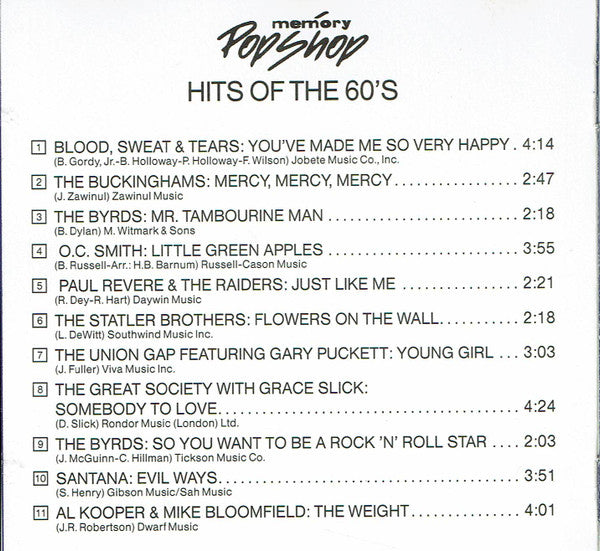 Various : Hits Of The 60's (CD, Comp)