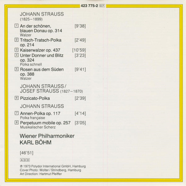 Johann Strauss Jr., Josef Strauß, Wiener Philharmoniker, Karl Böhm : An Der Schönen Blauen Donau / Kaiserwalzer * Perpetuum Mobile * Tritsch-Tratsch-Polka * Rosen Aus Dem Süden (CD, Album, RE)