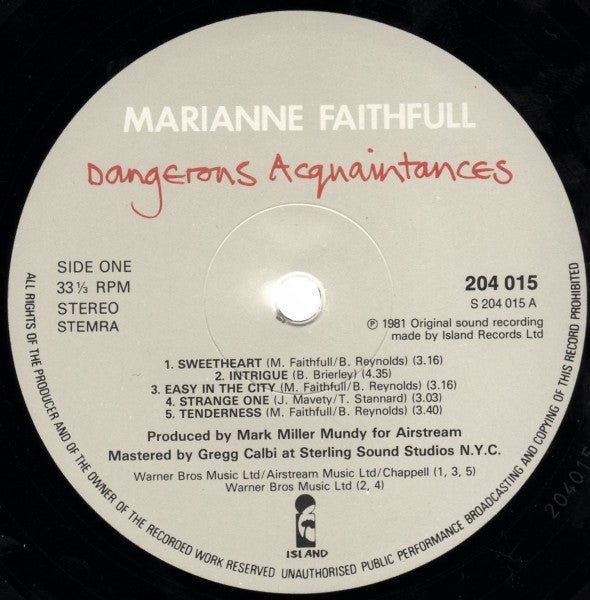 Marianne Faithfull : Dangerous Acquaintances (LP, Album)