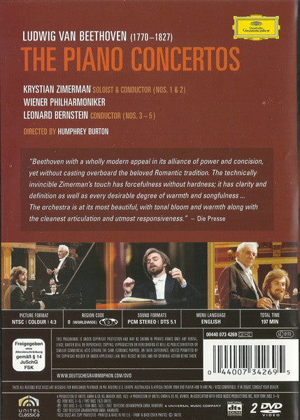 Krystian Zimerman, Wiener Philharmoniker, Leonard Bernstein : Beethoven The Piano Concertos (2xDVD-V, NTSC)