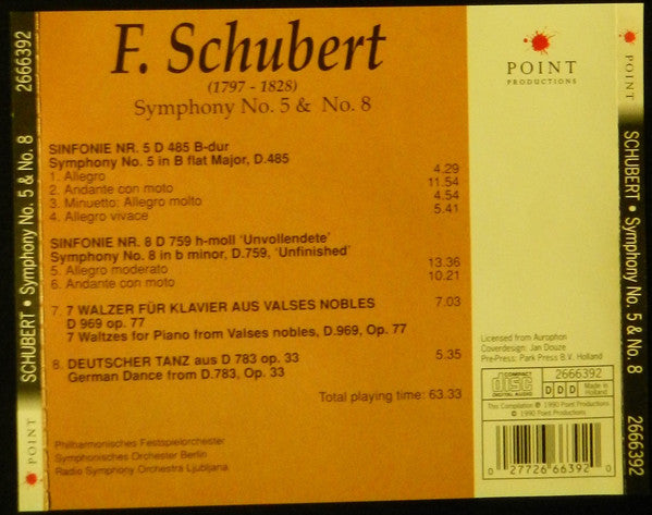 Franz Schubert : Symphony No. 5 & No. 8 (CD, Album)