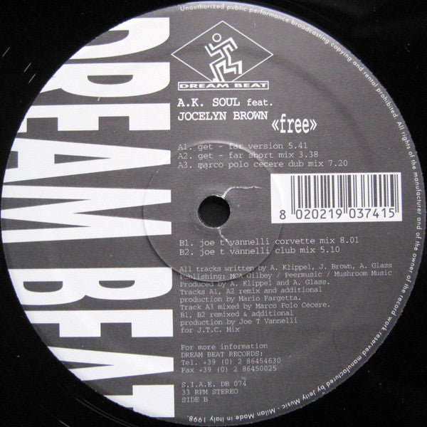 A.K. Soul Feat. Jocelyn Brown : Free (12")
