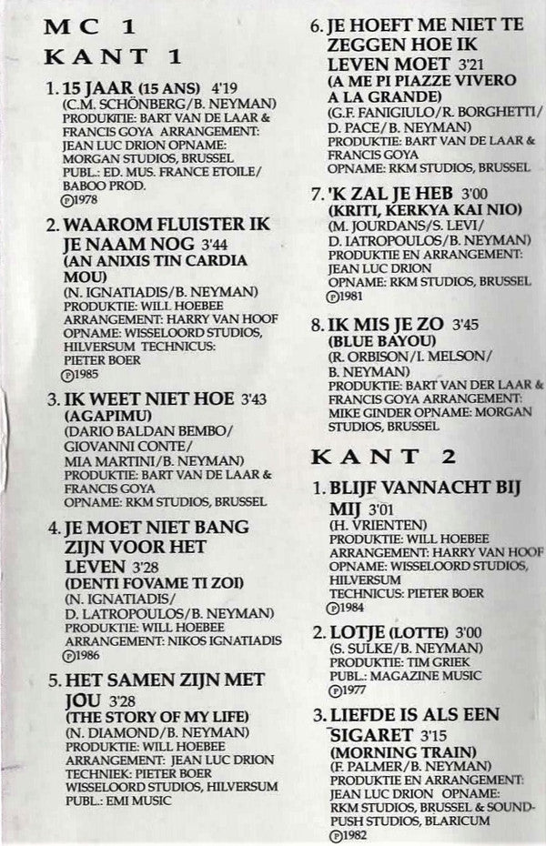 Benny Neyman : 15 Jaar (2xCass, Comp)