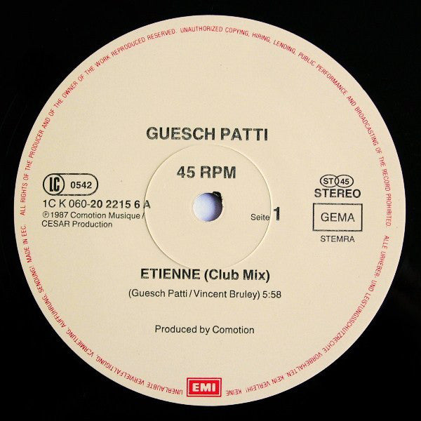 Guesch Patti : Etienne (Dance Mix) (12", Maxi)