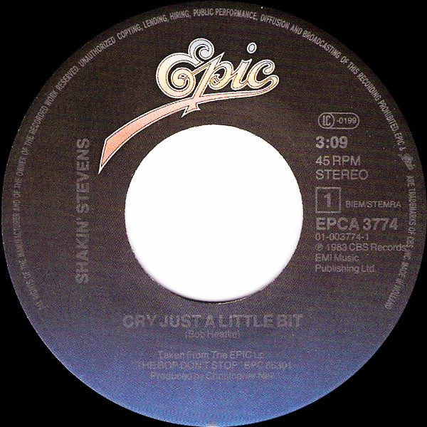 Shakin' Stevens : Cry Just A Little Bit (7", Single)