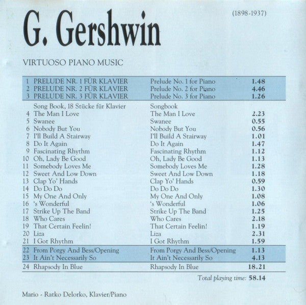 George Gershwin - Mario-Ratko Delorko : Virtuoso Piano Music (CD)
