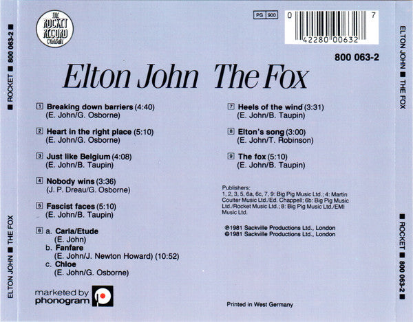 Elton John : The Fox (CD, Album, RE, PMD)